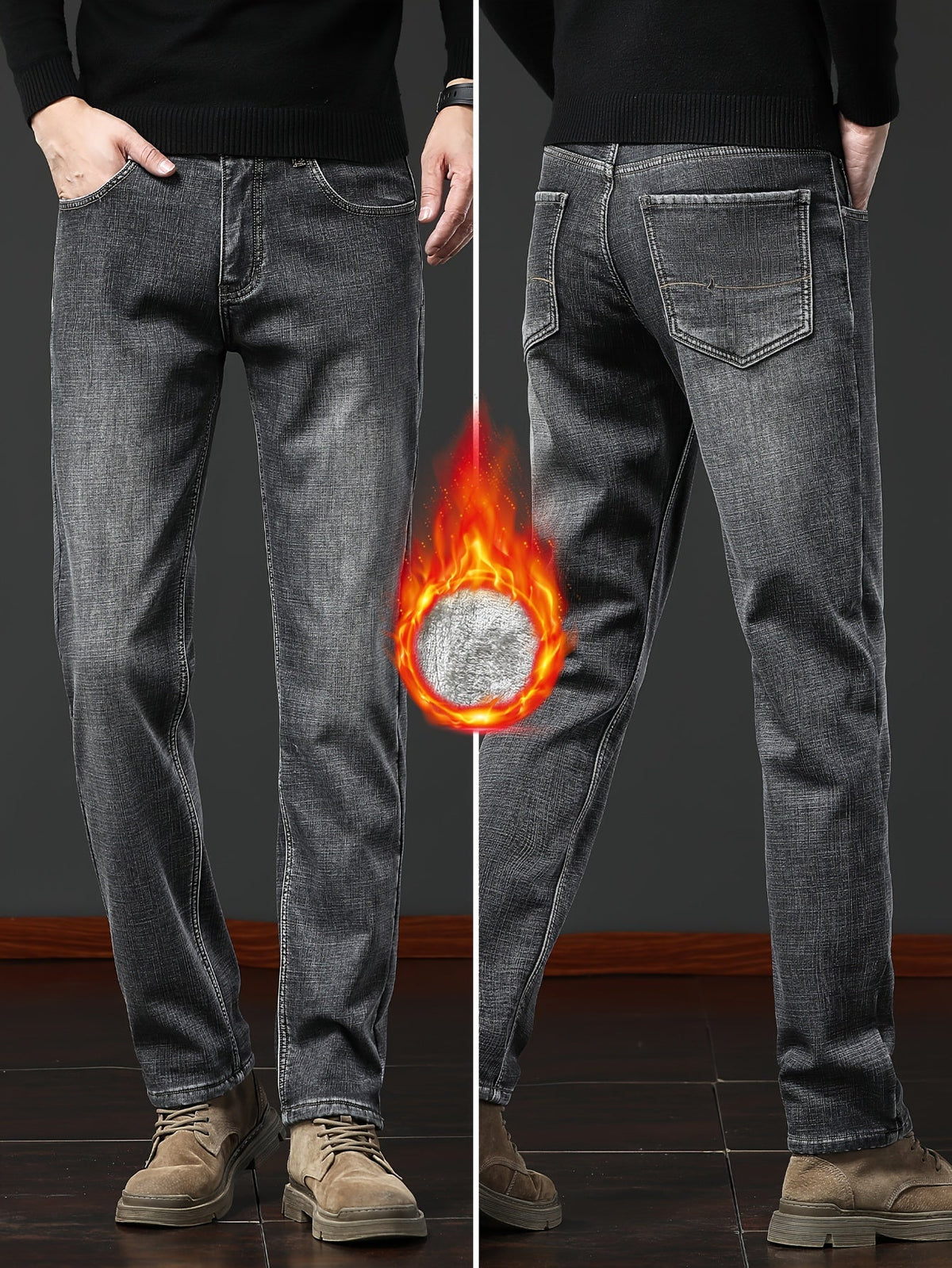 Jeans Herren gefüttert Winterhose aus Denim mit Teddyfutter