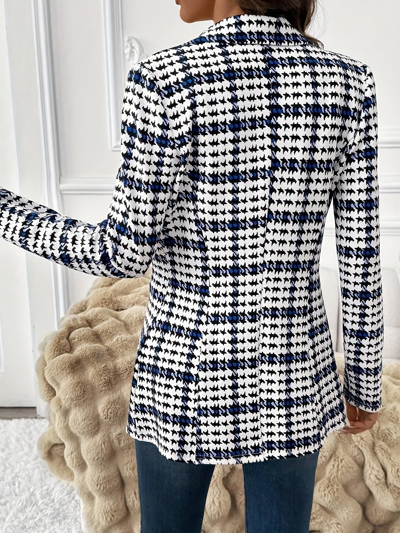 Damen Eleganter Business Blazer im Karo-Design für Büro und Alltag