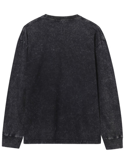 Unisex Langarm-Sweatshirt mit Rundhalsausschnitt und Waschung – Oversize-Look
