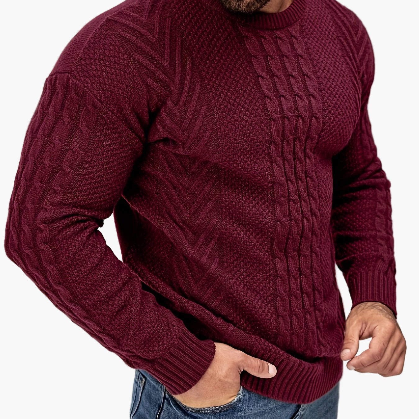 Herren Strickpullover mit Zopfmuster – Modischer Freizeitpulli für Herbst & Winter