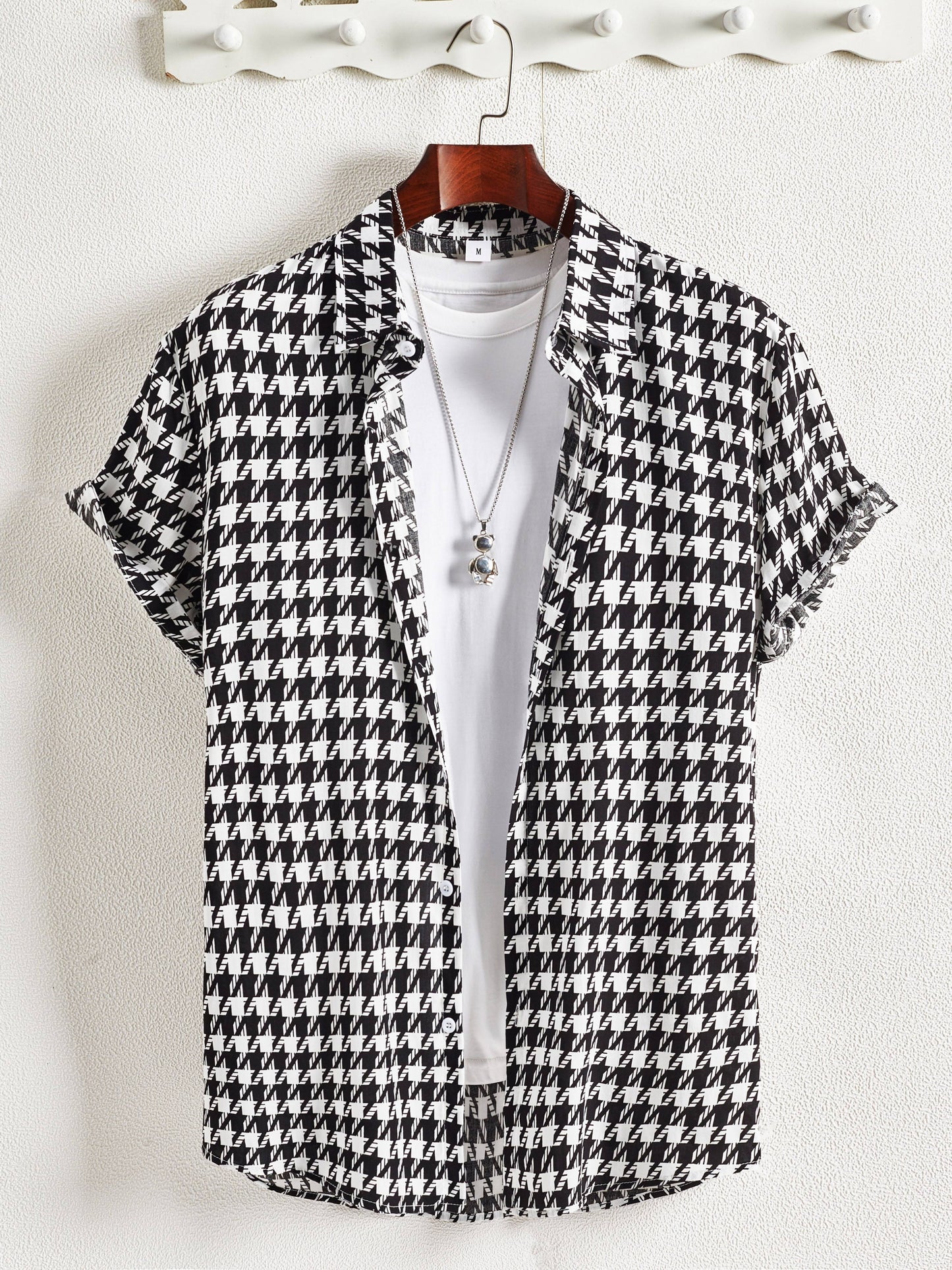 Herren Kurzarm Hemd mit Hahnentritt-Muster – Moderner Freizeit-Look für Urlaub & Alltag
