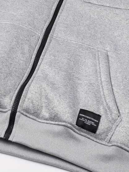 Grauer Herren Kapuzenpullover mit Reißverschluss und Plüschfutter – Warme Kapuzenjacke