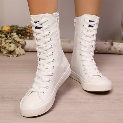 Damen High-Top-Sneaker Schnürstiefel mit Reißverschluss, Knöchelhoch, Stoffoptik