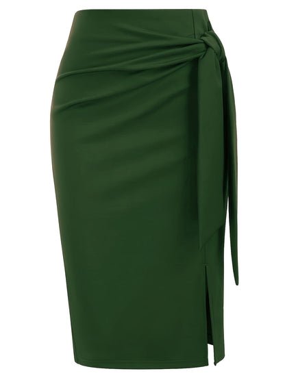 Damen Eleganter Midirock mit Knoten-Detail und Schlitz – Perfekt für Büro & Ausgehen