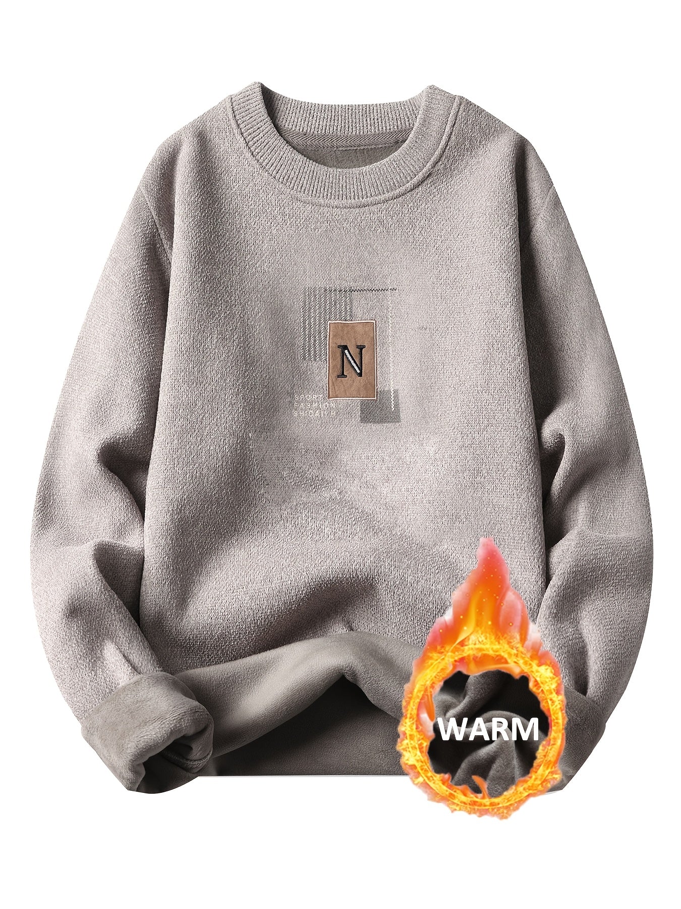 Unisex Langarm Sweatshirt Rundhals Fleece-Futter Melange-Optik