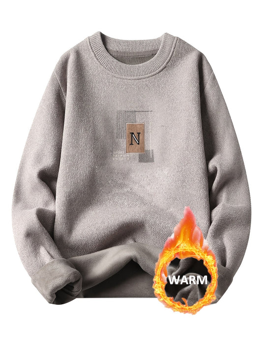 Unisex Langarm Sweatshirt Rundhals Fleece-Futter Melange-Optik