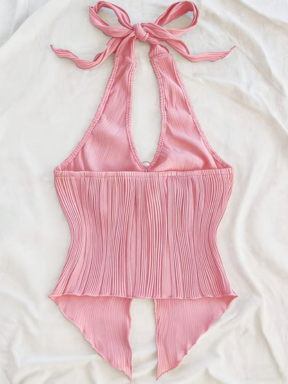 Damen Halterneck Party Top mit Raffungen und extravagantem Schnitt