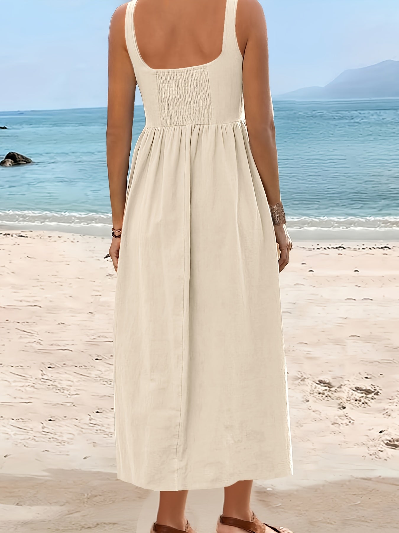 Damen Sommerkleid Midi Fit & Flare – Ärmellos, Freizeit & Urlaub, Boho-Stil