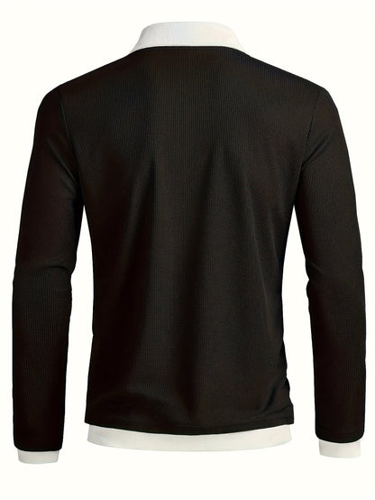 Herren Langarmshirt mit V-Ausschnitt, Schwarz, Lagenlook