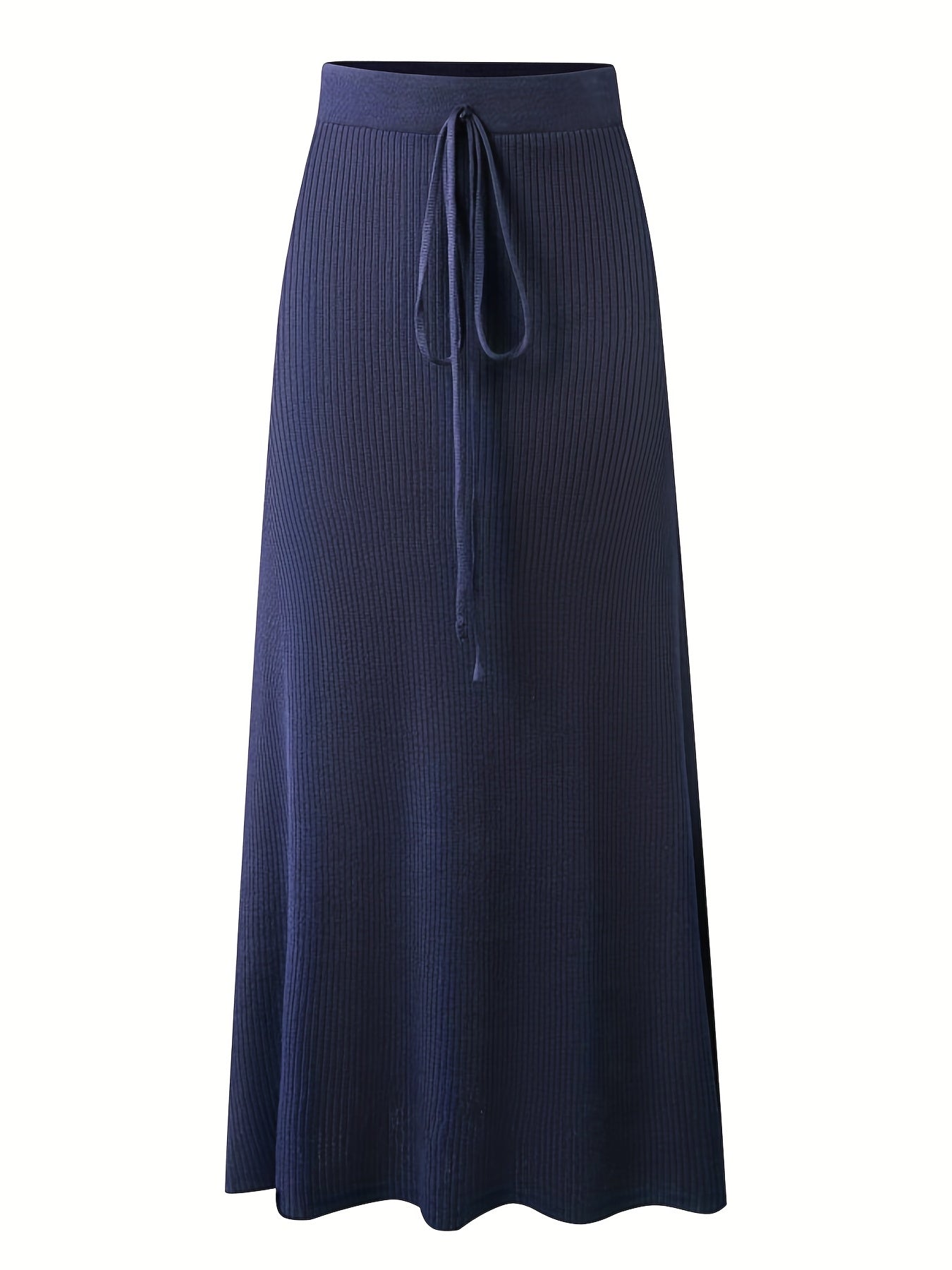 Damen Rippenstrick Maxirock mit Bindegürtel – Eleganter Freizeit- und Büro-Look