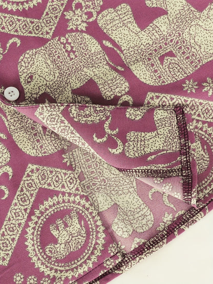 Herren Resorthemd mit Elefanten- und Mandala-Muster, Kurzarm, Boho-Stil für Freizeit und Urlaub