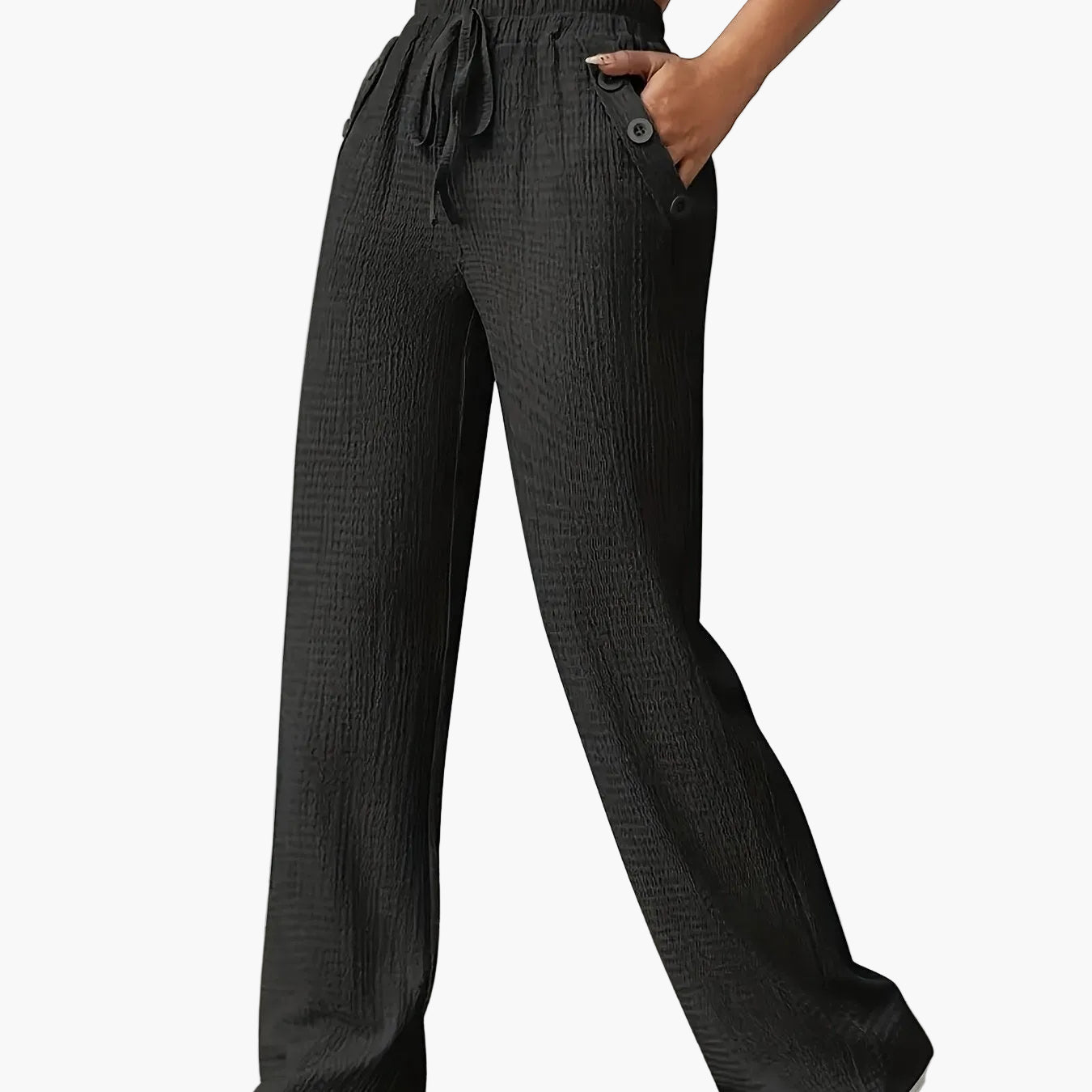 Damen Freizeithose mit weitem Bein und Knopfdetails – Bequeme Lounge- und Streetwear
