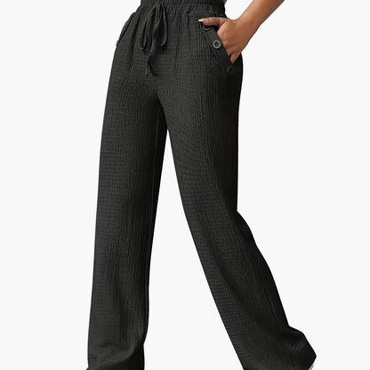 Damen Freizeithose mit weitem Bein und Knopfdetails – Bequeme Lounge- und Streetwear