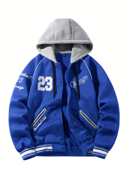Unisex Baseballjacke mit Kapuze und Druckknöpfen, Winterjacke für Outdoor