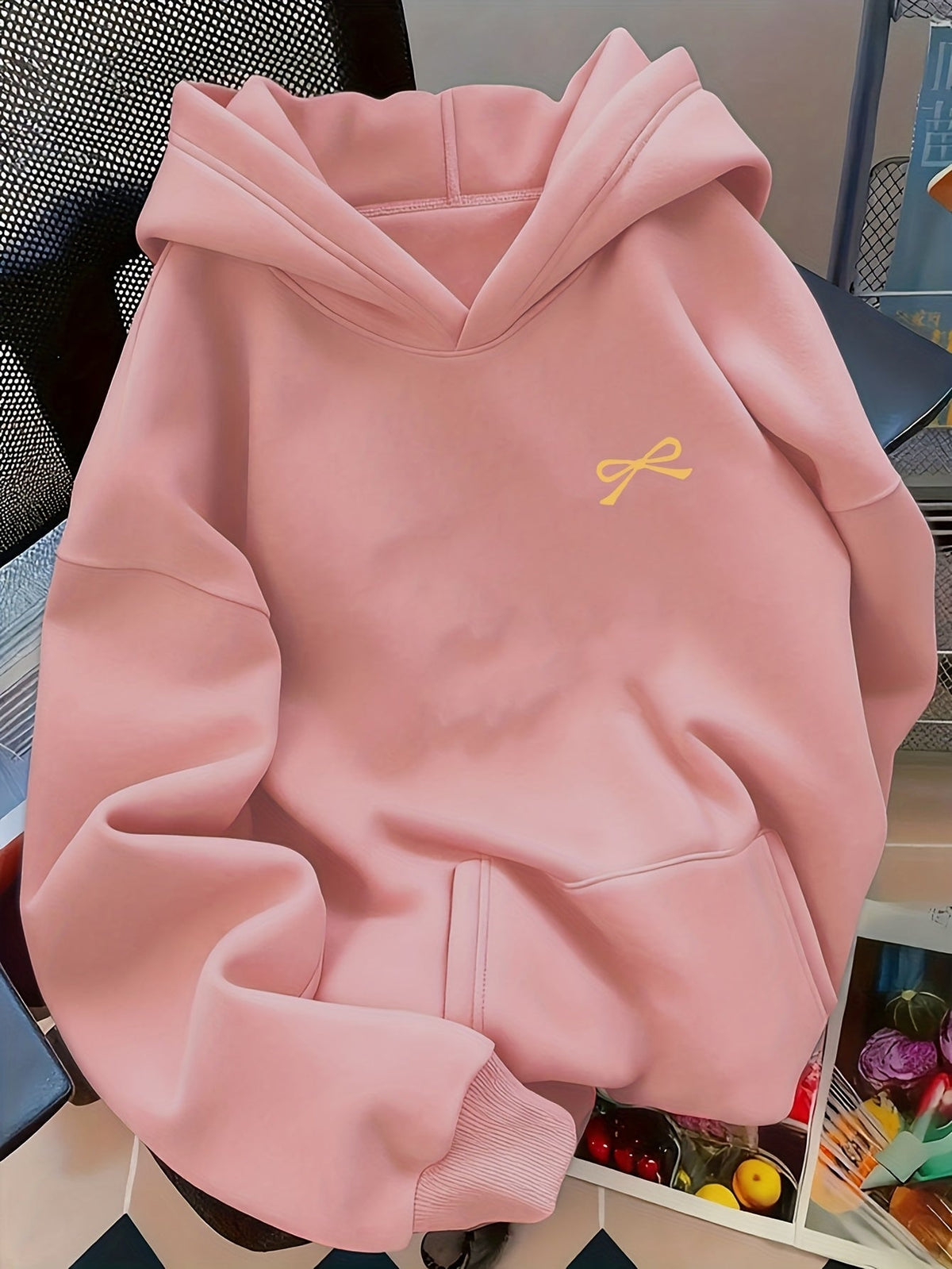 Damen Oversized Hoodie mit Schleifen-Stickerei – Lässiger Pullover für Alltag und Freizeit