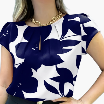 Damen Bluse mit modernem Print, Kurzarm, eleganter Büro- und Freizeitstil