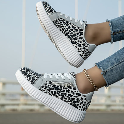 Damen Plateausneaker mit Leopardenmuster und Reißverschluss – Modische Freizeitschuhe für Alltag und Streetstyle