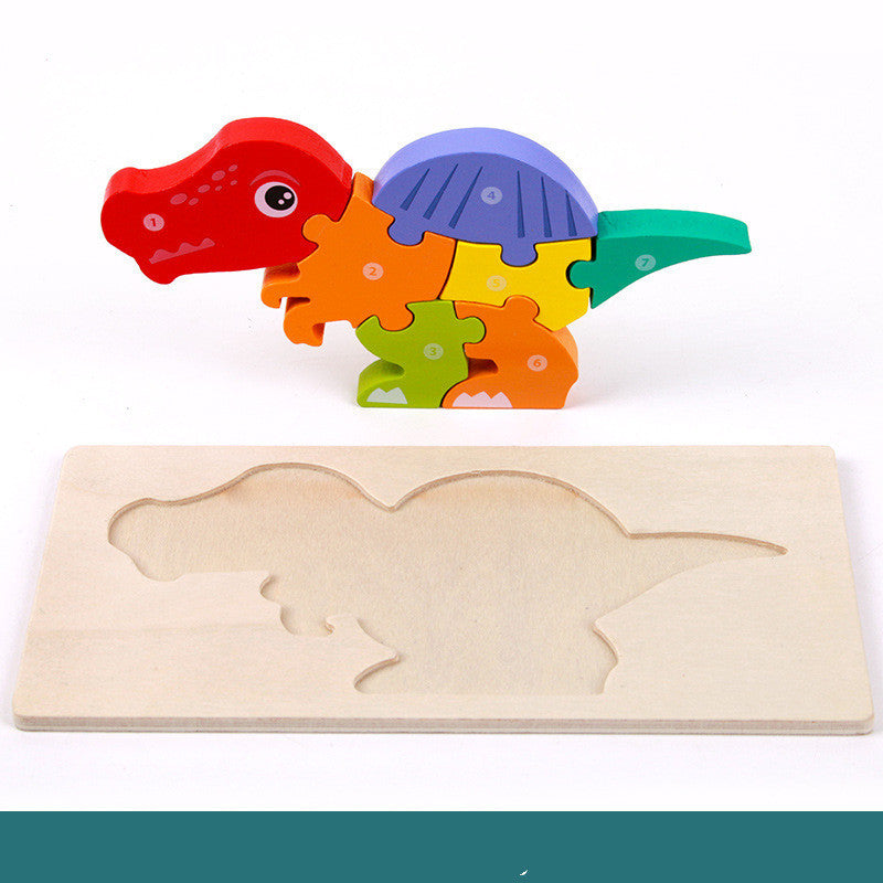 Kinder 3D Dinosaurier Holzpuzzle Lernspielzeug – Pädagogisches Steckspiel für Jungen und Mädchen