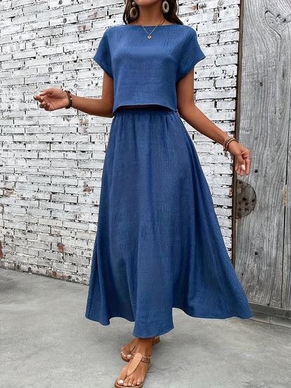 Damen Zweiteiliges Set – Elegantes Sommer-Outfit mit Crop Top und Maxirock, Modernes Freizeit-Ensemble