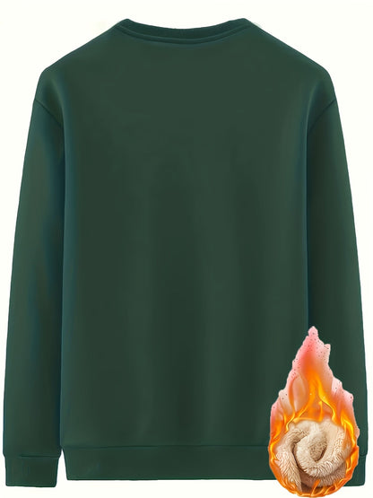 Herren Plüschfutter Sweatshirt mit Berg-Motiv, Rundhals Langarm-Pullover