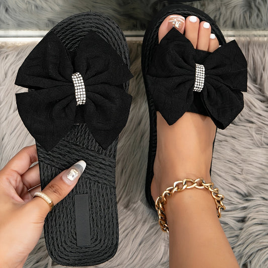 Damen Slide Sandalen mit großer Schleife und funkelndem Akzent – Elegante Freizeitschuhe