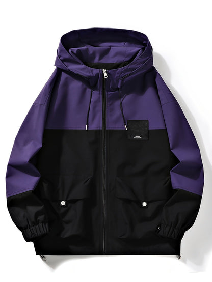 Unisex Kapuzenjacke Color-Blocking Reißverschluss Windjacke Freizeit