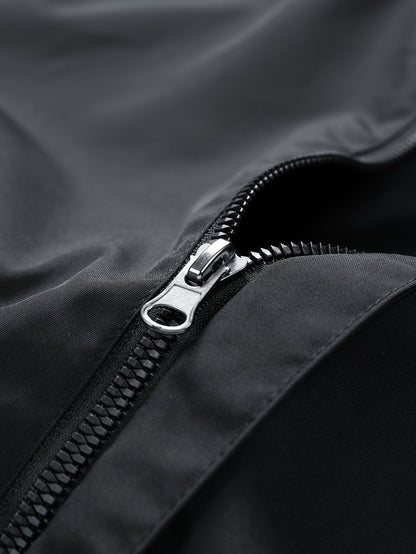 Unisex Windjacke Schwarz mit Kapuze & rotem Drachenmotiv