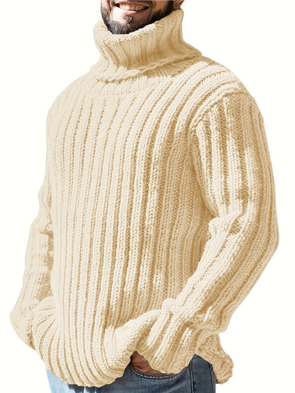 Herren Rollkragenpullover, grob gestrickt, Rippmuster, Schwarz