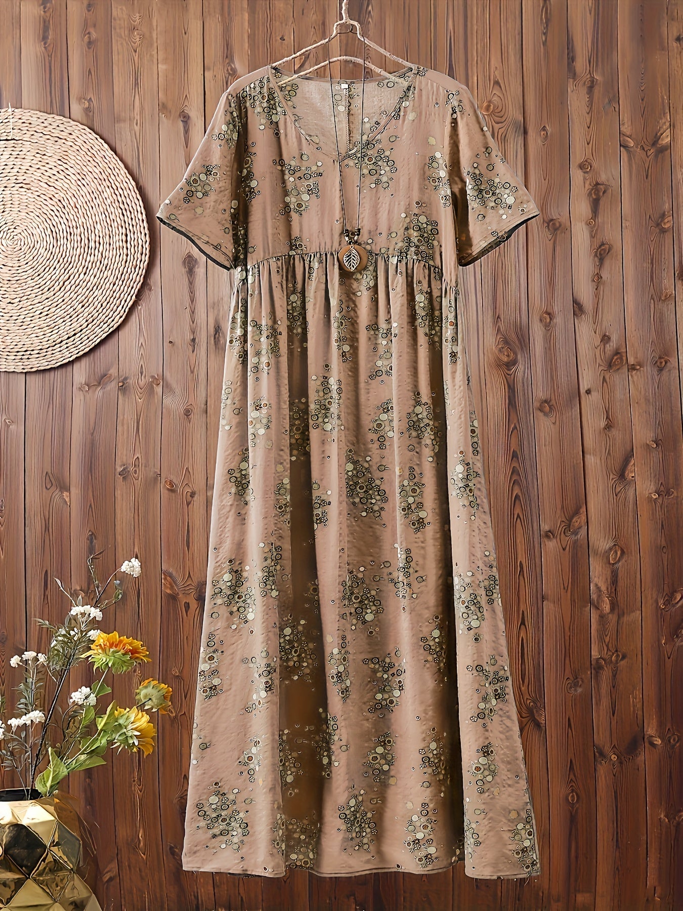 Damen Maxikleid Boho Stil mit Blumenmuster – Freizeitkleid für Alltag und Urlaub