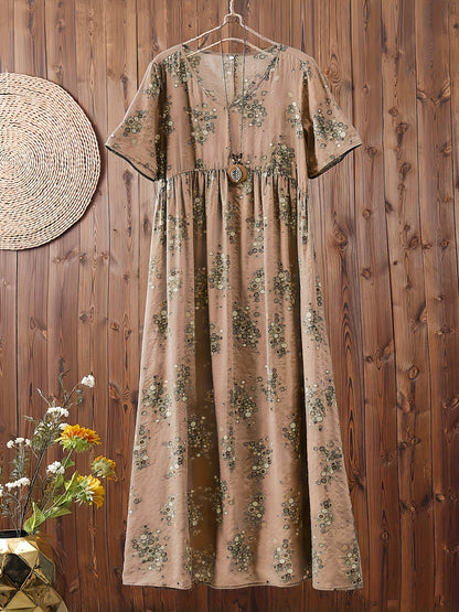 Damen Maxikleid Boho Stil mit Blumenmuster – Freizeitkleid für Alltag und Urlaub
