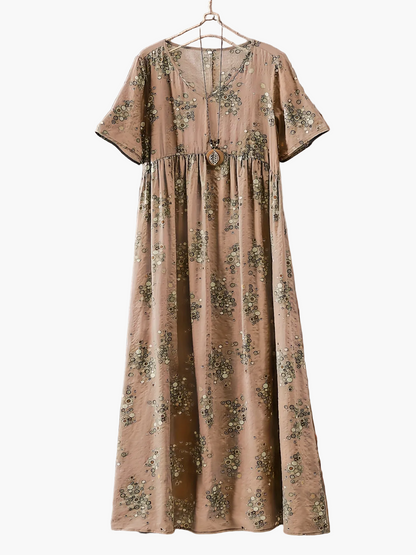 Damen Maxikleid Boho Stil mit Blumenmuster – Freizeitkleid für Alltag und Urlaub