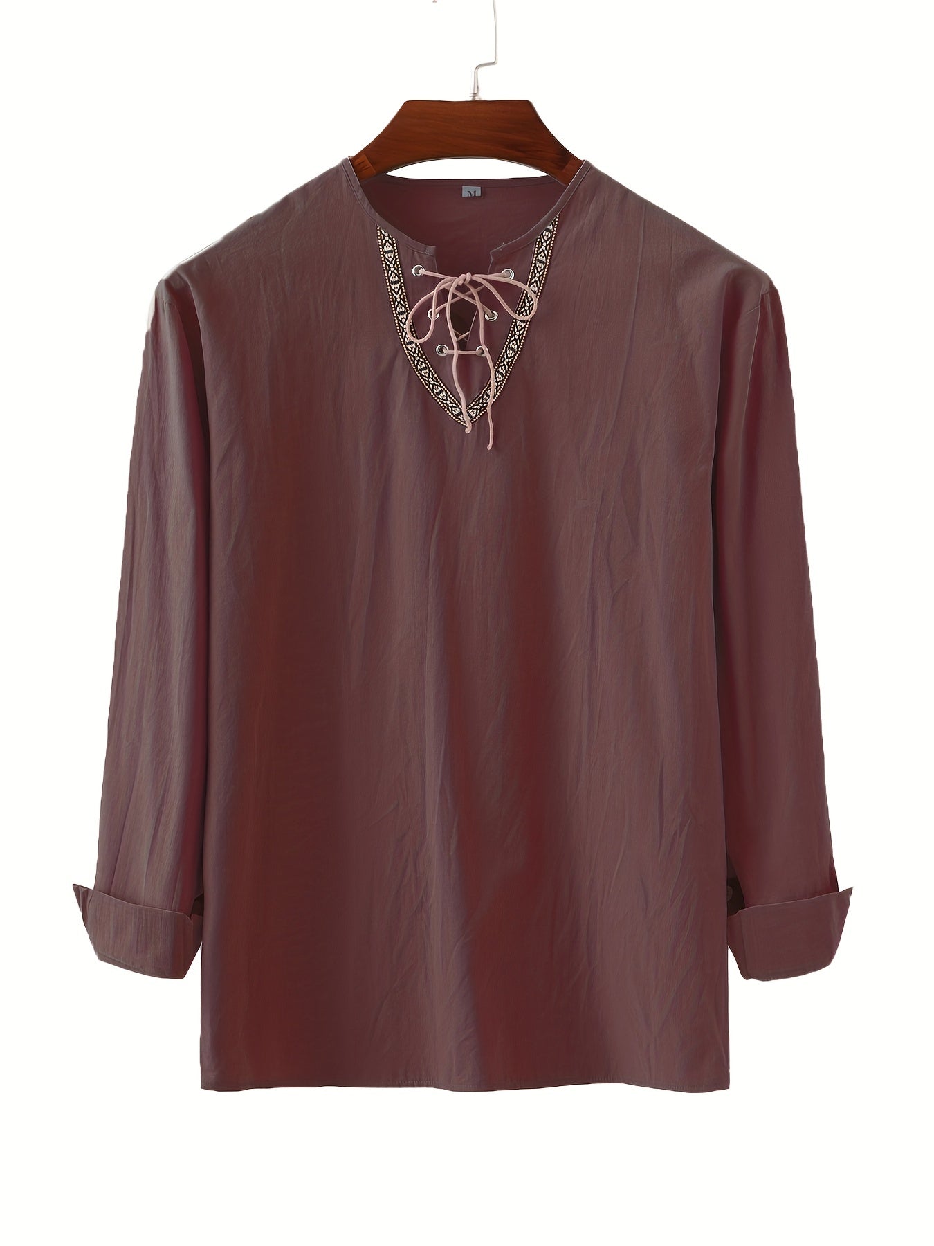 Herren Vintage Tunika mit Schnürung und geometrischem Muster – Boho Style Langarm Shirt