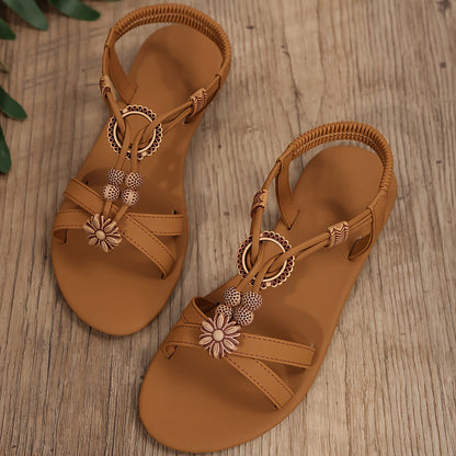 Damen Sandalen mit Blumenapplikation – Bequeme Sommerschuhe für Alltag und Freizeit