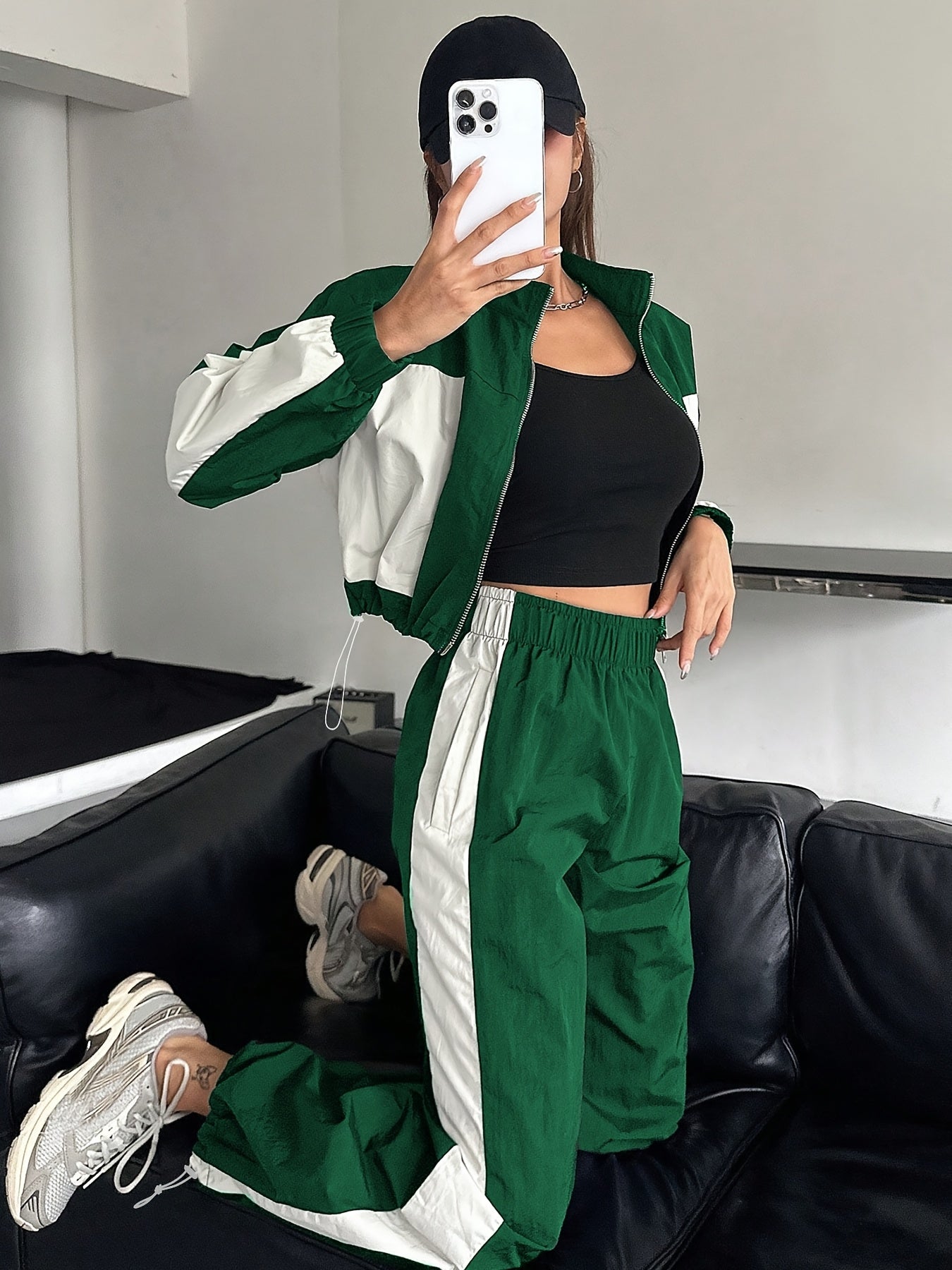 Damen Sportanzug 2-teilig Set Marineblau Weiß Tracksuit