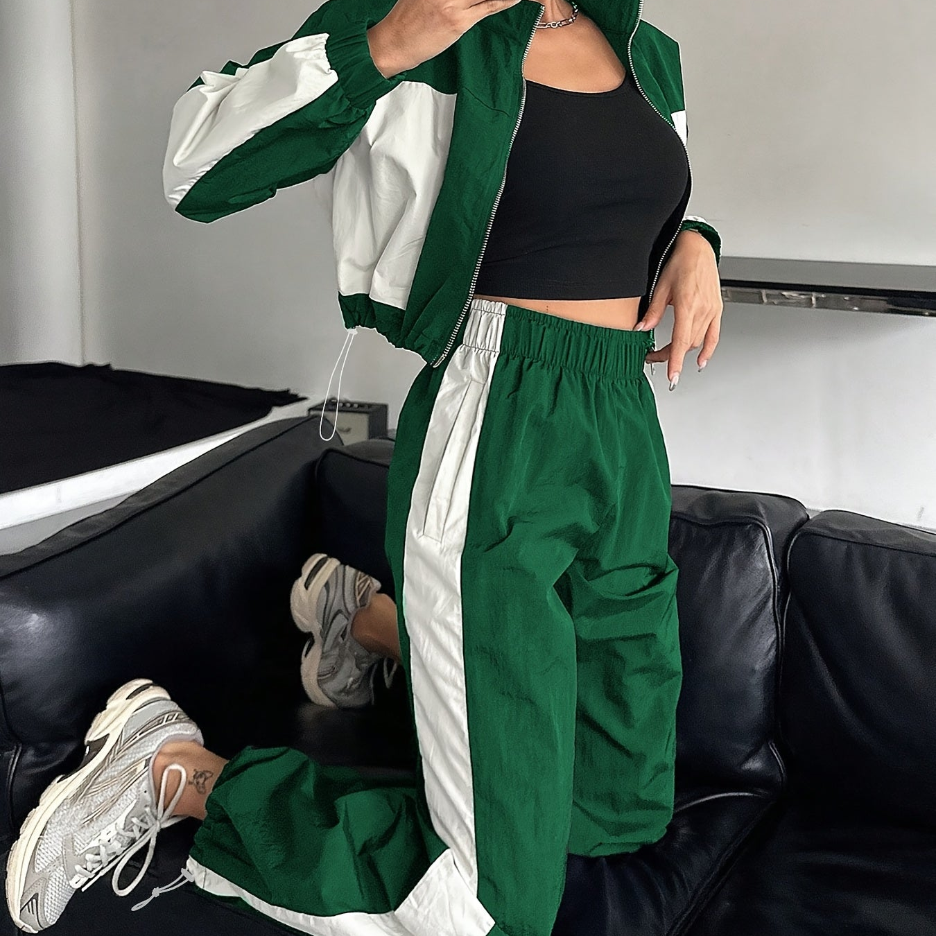Damen Sportanzug 2-teilig Set Marineblau Weiß Tracksuit