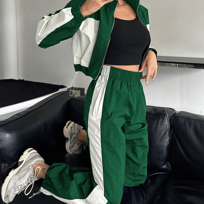 Damen Sportanzug 2-teilig Set Marineblau Weiß Tracksuit