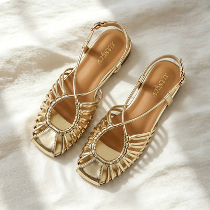 Damen Sandalen mit geflochtenem Design und eckiger Zehenpartie – Stilvolle Sommerschuhe für Alltag und Freizeit