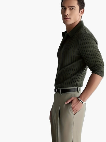 Herren Strickpolo mit Rippenstruktur – Modernes Freizeitshirt für Herbst und Winter
