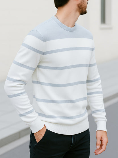 Herren Rundhals Pullover mit Blockstreifen und Rippbündchen