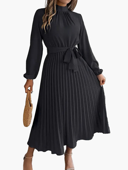 Damen Midikleid mit Faltenrock und Bindegürtel – Eleganter Alltags- und Büro-Look