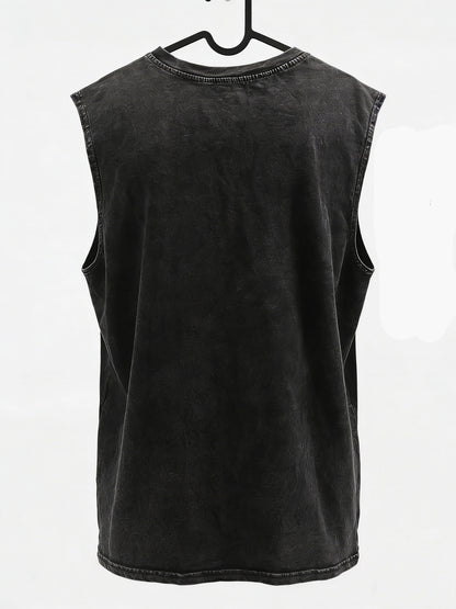 Herren Vintage Streetstyle Muskelshirt mit Stier-Print und Distressed Denim Shorts, lässig für Sommer & Freizeit