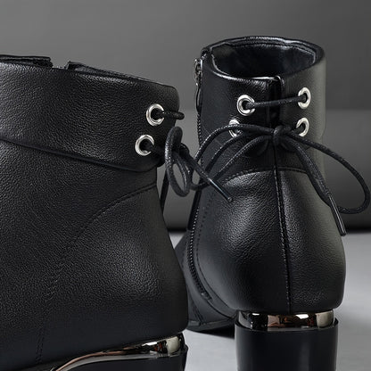 Damen Stiefelette Schwarz mit Reißverschluss & Metallic-Detail