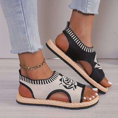 Damen Casual Sandalen mit Blumenmuster – Bequeme Sommerschuhe mit offener Zehenpartie