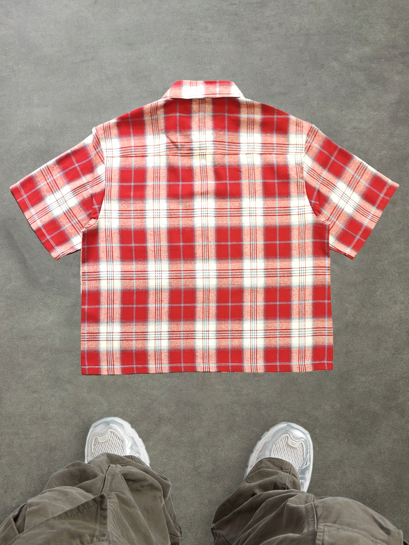 Herren Oversize Karohemd Kurzarm Streetwear Freizeitstil