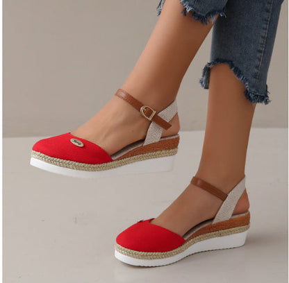Damen Plateau-Sandalen mit Knöchelriemen – Sommerliche Freizeitschuhe im Espadrille-Stil