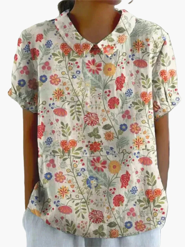 Damen Vintage Bluse mit Blumenmuster und Kragen – Verspielte Freizeit- und Bürobluse im Retro-Stil