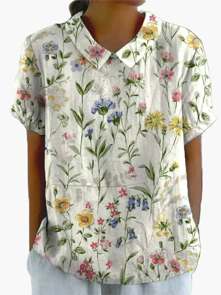 Damen Vintage Bluse mit Blumenmuster und Kragen – Verspielte Freizeit- und Bürobluse im Retro-Stil