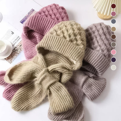 Winter-Mütze & Schal Set für Damen, Strick-Mütze mit Ohrenklappen und passender Schal