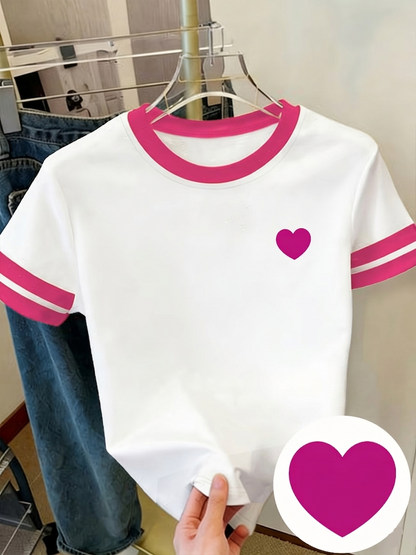 Damen T-Shirt mit Herz-Print, sportlich-lässiger Stil, ideal für Alltag und Freizeit