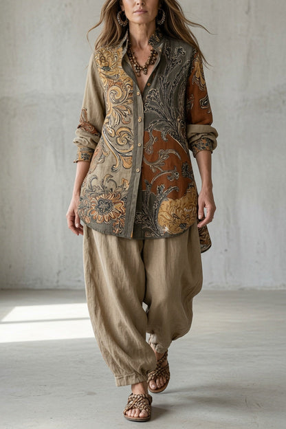 Damen Tunika-Set mit Blumen- und Paisleymuster & Haremshose
